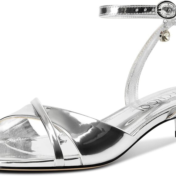 Women's Open Toe Low Heel Sandals Synthetic 1.4 Inches Ankle Strap Dress Shoes - Picture 1 of 6